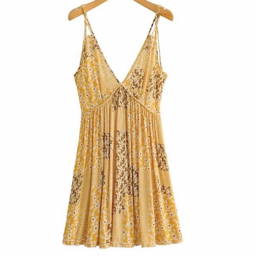 SOLD OUT CLEARANCE Yellow Ditsy Floral Babydoll Summer Tank Dress - Picture 1 of 9